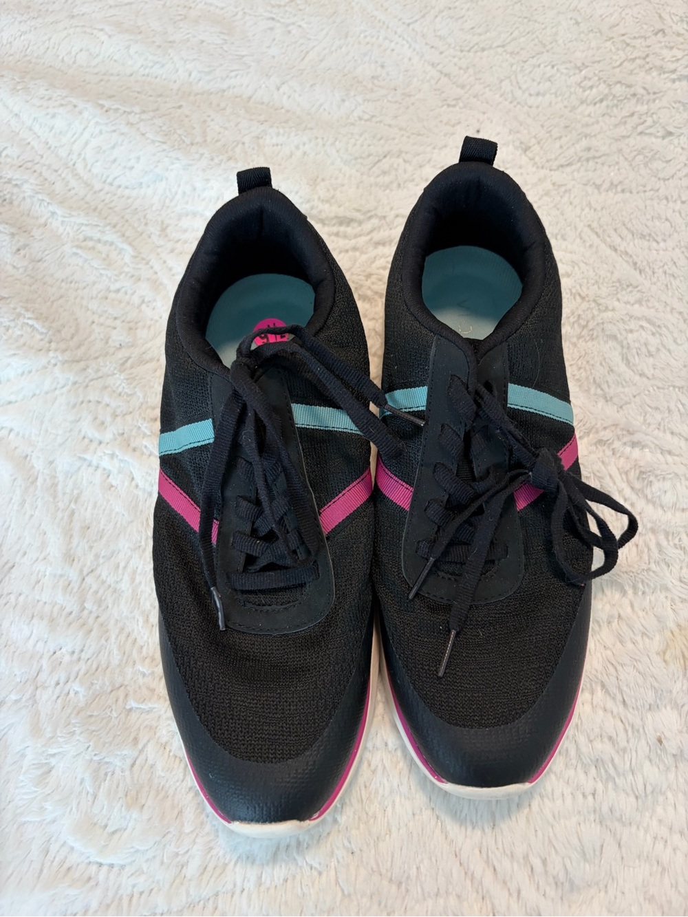 Vionic Black Athletic Sneakers Pink & Teal Accents Sz 9.5 Tennis Shoes Lace Up